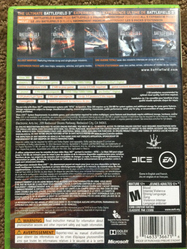 X-BOX 360 Game Battlefield 3 Premium Edition 2 Disc set by EA in XBOX 360 in Oshawa / Durham Region - Image 3