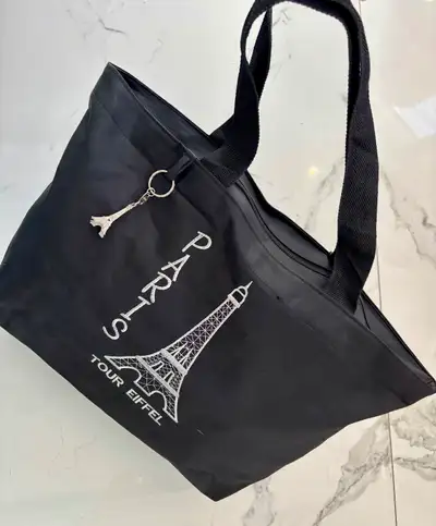 Spacious *Paris* zippered tote bag ~ Black, View more