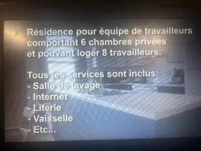 RÉSIDENCE POUR TRAVAILLEURS A LOUER Résidence de 5 chambres privées pour équipes de travailleurs (po...