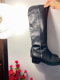 Faux leather knee boots