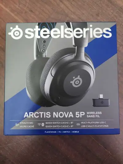 Selling a new Steelseries Arctis Nova 5P wireless gaming headset, offering a stealth mic and multipl...