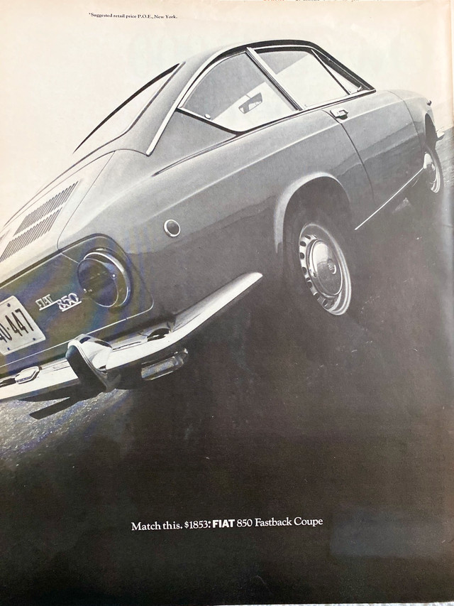 1968 Fiat 850 Fastback Coupe w/ Licence P40-447 Original Ad in Arts & Collectibles in North Bay