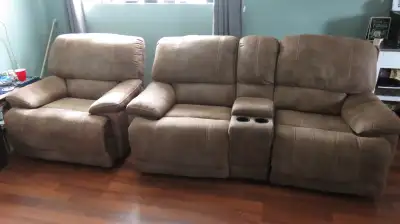 RECLINING / ROCKER CHAIR AND TWO SEATER COUCH, View more