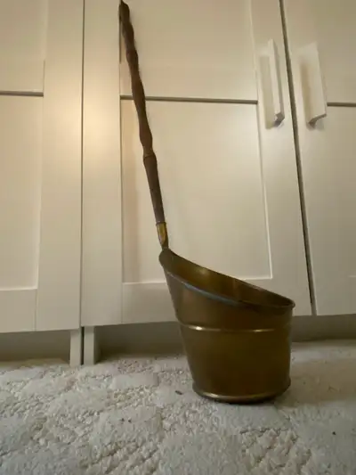 Vintage copper ladle with wooden handle, View more