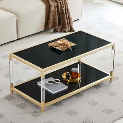 BLEVIO Coffee Table (Amazon) - Black Glass Top & Gold Metal, View more