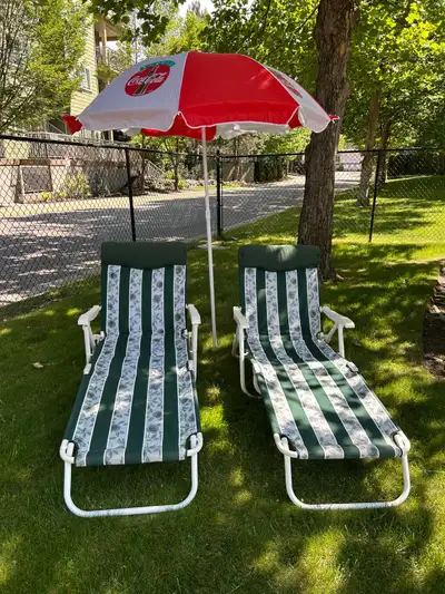 Outdoor Lounge Chairs and Umbrella, View more