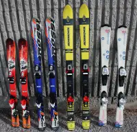 4 junior downhill skis 100 110 120 and 130 cm long with bindings