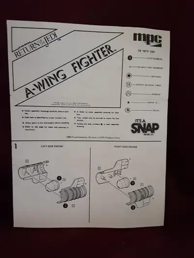 MPC 1983 STAR WARS A-WING FIGHTER MODEL KIT ASSEMBLY INSTRUCTIONS 78-1973-250 Note: that this is onl...
