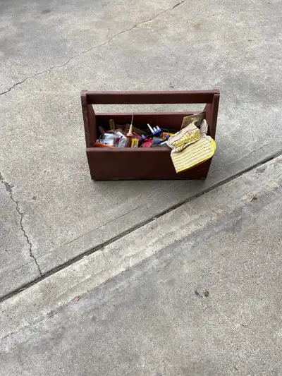 Vintage Wooden Tool Box with Tools , View more