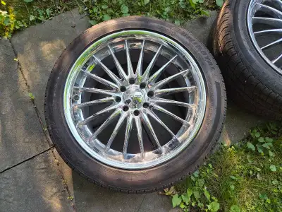 These wheels were used on a 1999 Mazda Miata. The tires look good and have between 5mm and 7mm of tr...