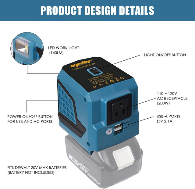 Portable Power Station for Makita 18v Battery 200W Cordless Inve in Power Tools in Markham / York Region - Image 2