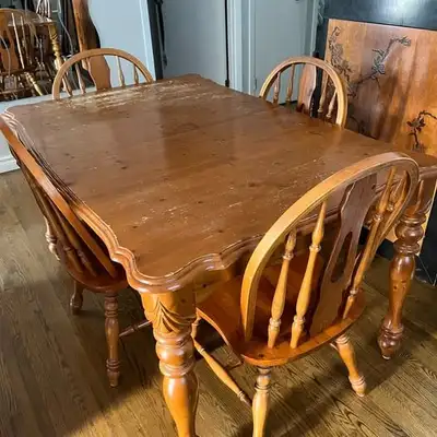Extendable solid wood dining table + 4 chairs, View more