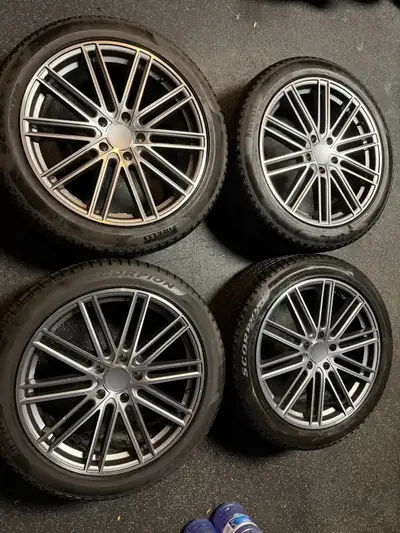 21” replica cayenne rims 5x130 9.5 wide ET 55 on pirelli scorpion winter 285/40/21 DOT 2920 2 tires...