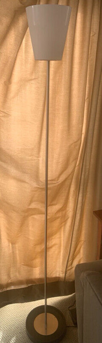Pair of Standing Floor Lamps, Stainless w black base/ glass top