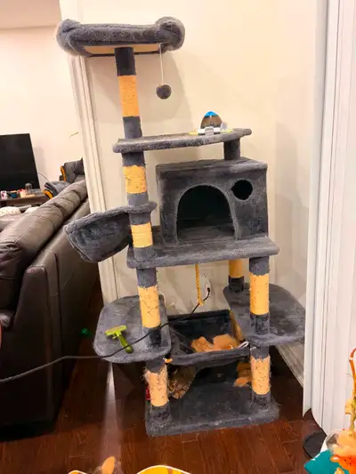 64” Cat Tree / Cat Condo – Grey – Good Condition, View more