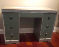 Refinished antique solid wood desk/ vanity and chair