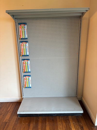 Used commercial pegboard shelf units, 1 base shelf and 1 upper shelf (adjustable). Great for retail/...
