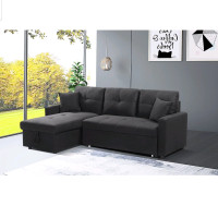 NEW- Black Fabric Pull Out Sectional Sofa Bed 