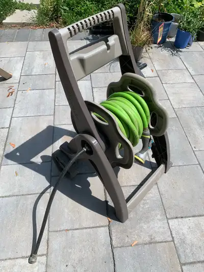 Garden hose reel and hose, View more
