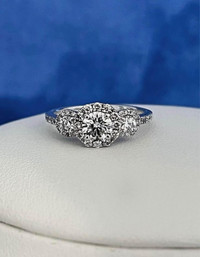 14K Gold Custom Crafted Triple Halo Diamond Ring /Cert. $4,360