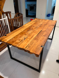 Solid wood and metal dining table