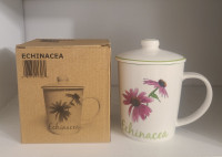BRAND NEW IN BOX - Echinacea Tea Coffee Mug with Cover Lid