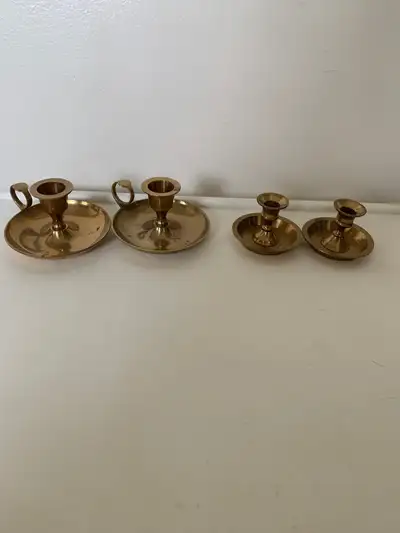 Brass Candleholders 2” and 1 1/2” tall $10/pair Text 561-7878 or kijiji message