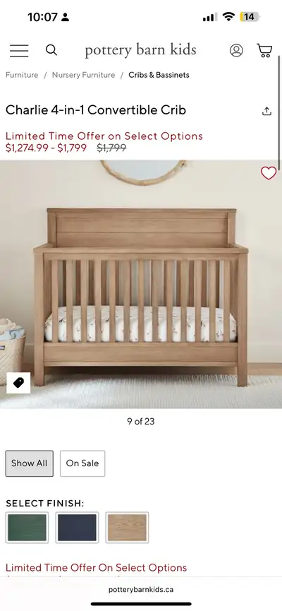 Pottery Barn - Charlie Crib 4-1 - Smokey Grey, View more