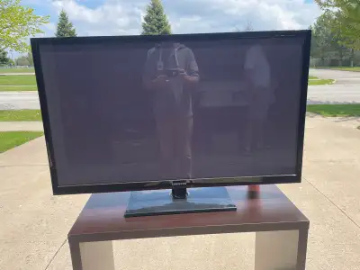 51” Plasma. Some vertical lines on the screen. Been in the garage hooked to a golf simulator.