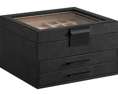 SONGMICS 3-Layer Jewelry Box Organizer with Glass Lid – Graphite Black & Silver Keep your jewelry co...