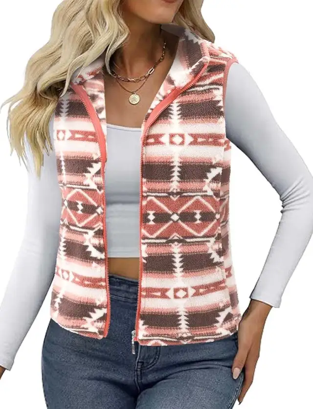 Women's Sherpa Fleece Vest Jacket (M) Boho Print | Sleeveless in Women's - Tops & Outerwear in City of Toronto - Image 3