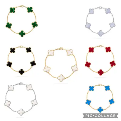 LuxCorner Custom Made Van Cleef and Arpels Vintage Alhambra 5 Motifs Bracelets Every gold/stone comb...