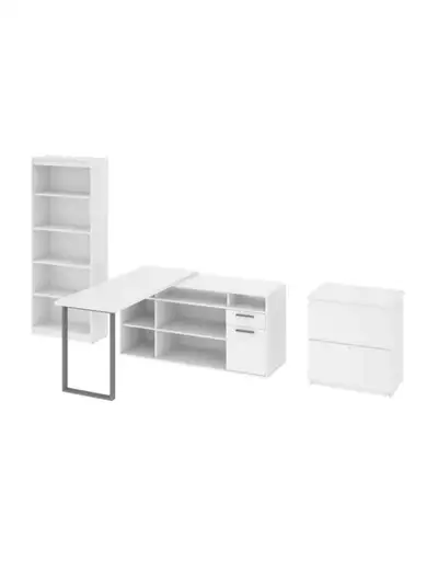 Bestar Solay L-Shaped Desk w/Lateral File Cabinet and Bookcase, View more