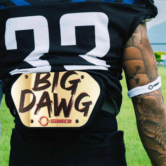 O Shield Big DAWG Golden Chrome Football Back Plate- Youth 180lb dans Football  à Ville de Montréal