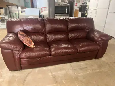 beautiful like new burgandy three seat leather sofa , View more