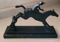 Antique Cast Iron Horse Jockey Fence Racing Statue