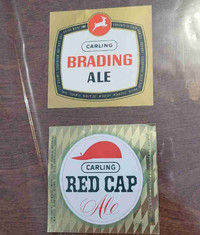 Vintage Carling Red Cap and Brading Ale Labels NOS