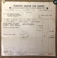 Original invoice 1949 Meteor Tudor Toronto Motor Car ltd.