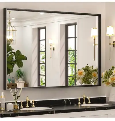 Keonjinn Black Bathroom Mirror 40 x 30 Inch Black Framed Mirror , View more