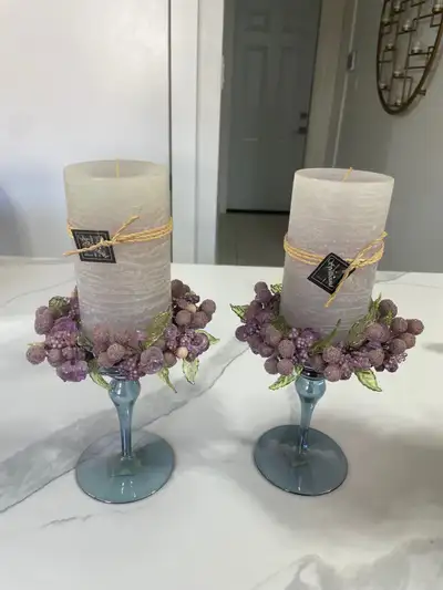 set of 2 candle holders with candles , View more