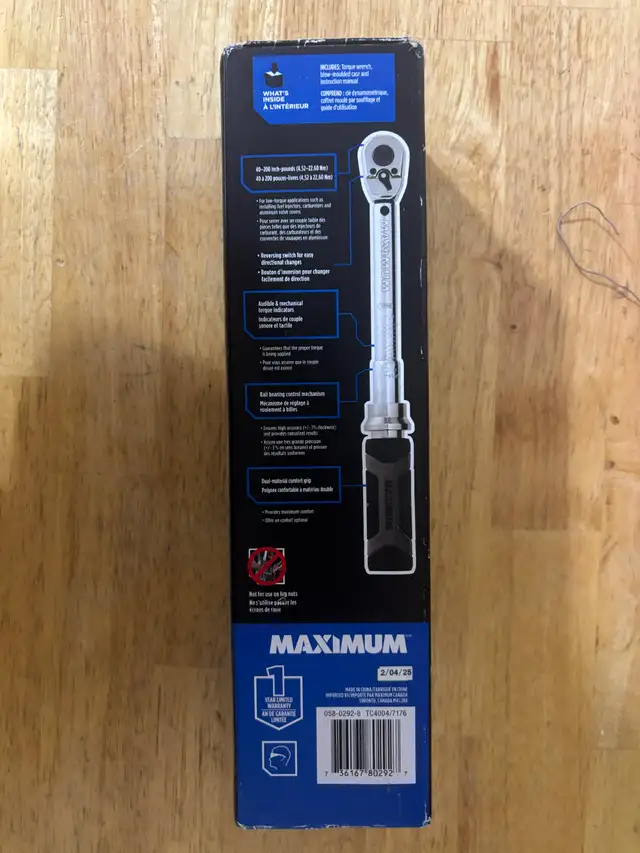 MAXIMUM Torque Wrench, 1/4-in Drive, 40-200 in-lbs. Sells $190 in Hand Tools in Barrie - Image 8
