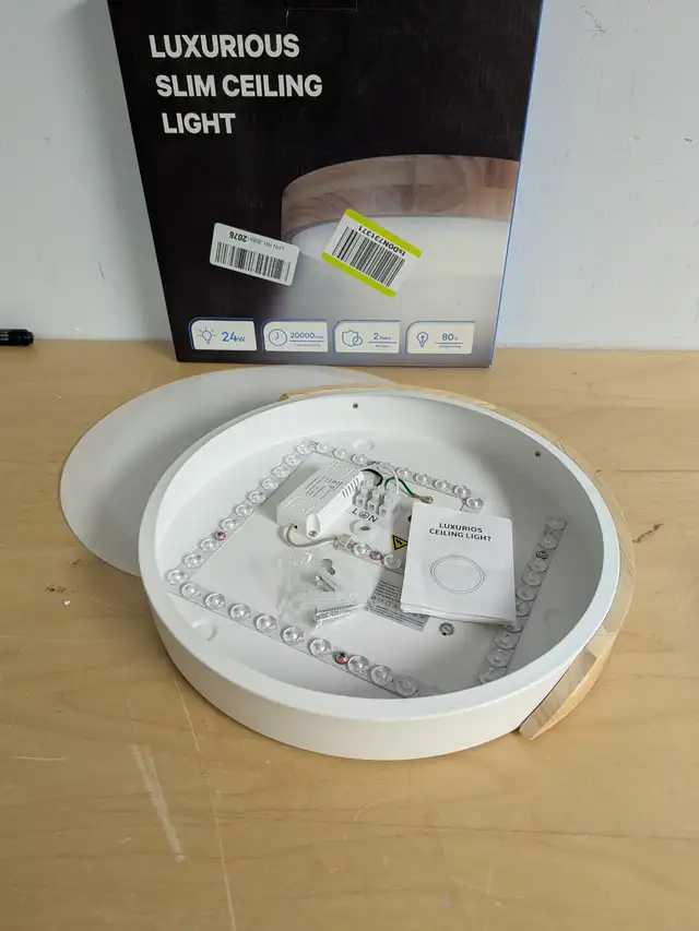 Modern Flush Mount Ceiling Light, 24W LED Wood Light, 3000K/4500 in Indoor Lighting & Fans in Mississauga / Peel Region - Image 10