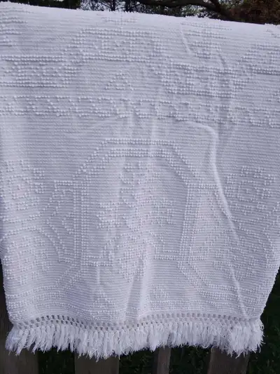 1 Vintage Cotton Chenille Fringed Bedspread , View more