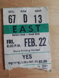 Yes 1974 Ticket Stub