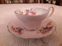 BONE CHINA CUP SAUCER - PINK, FLORAL - EB FOLEY - ENGLAND