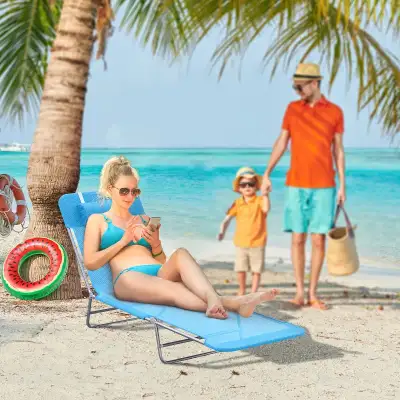 Outdoor Lounge Chair, Portable Adjustable Reclining Seat Folding Chaise Lounge Patio Camping Beach T...