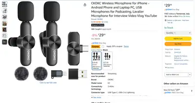 Wireless Microphone for iPhone, Android Phone and Laptop PC, View more