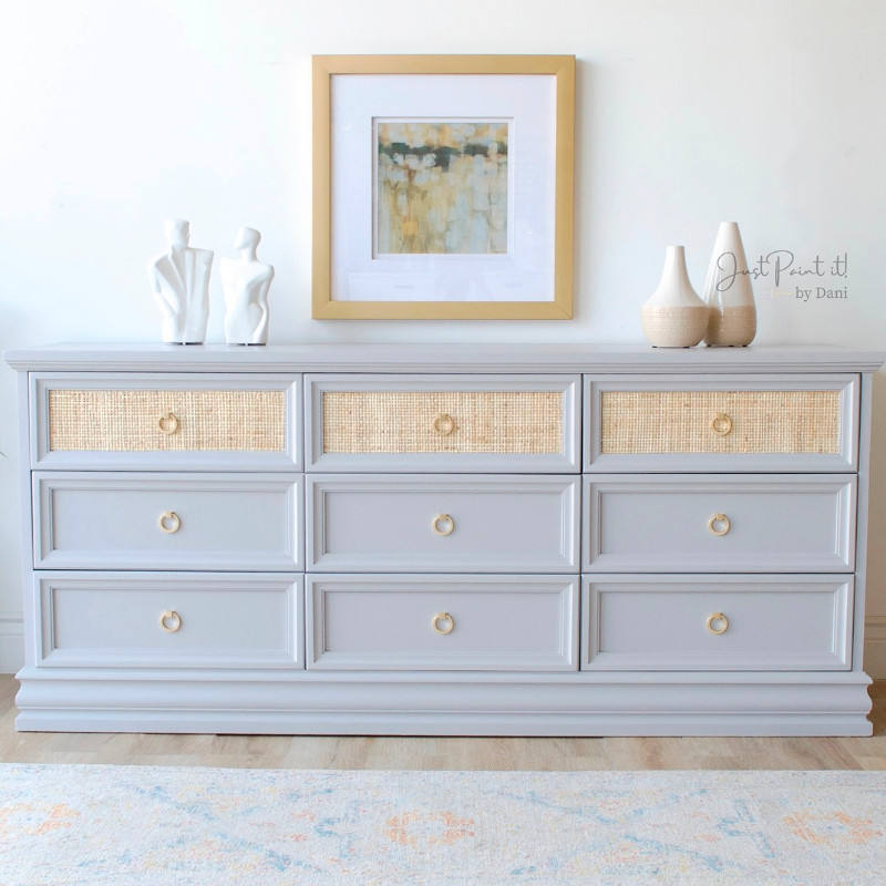 Rich Grey 9 Drawer Dresser with Cane Drawer Fronts Dressers