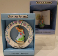2 SCHMID COLLECTIBLE PETER RABBIT HANGING ORNAMENTS, BOXED