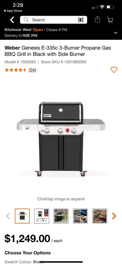 Weber Genesis E-335c 3-Burner Propane Gas BBQ Grill in Black with Side Burner FULL WARRANTY (12 year...